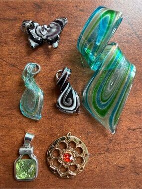 Glass and Metal 6 Pendant lot